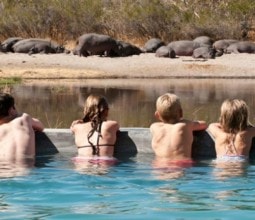 A family of 4 enjoying time by the pool