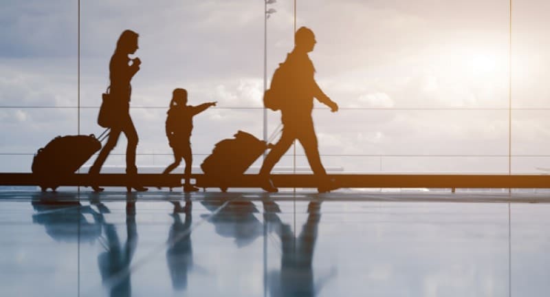 family going through airport