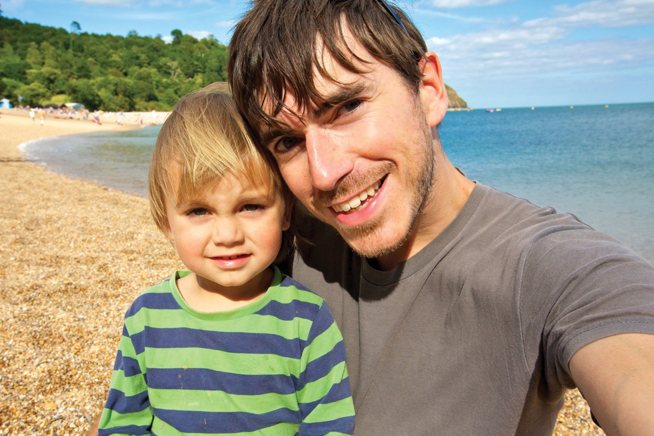 Simon Reeve holds his four-year-old son Jake