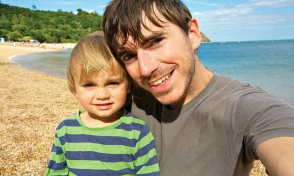 Simon Reeve holds his four-year-old son Jake