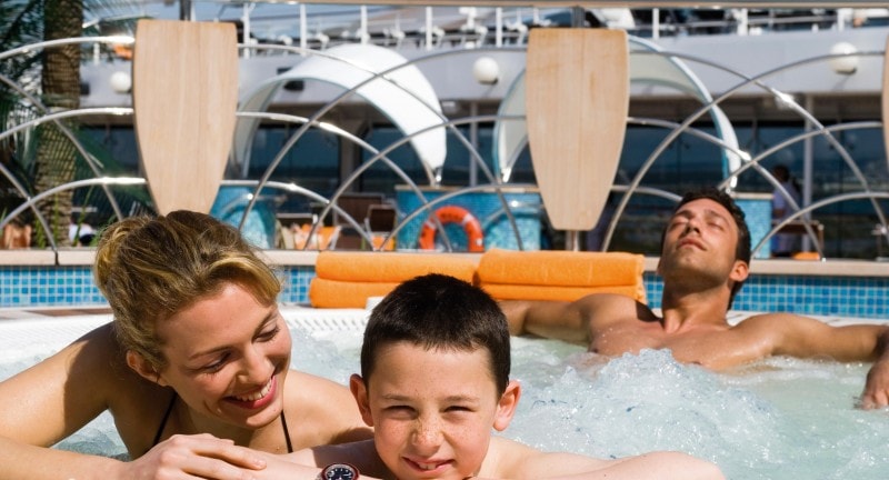 A family in a hot tub