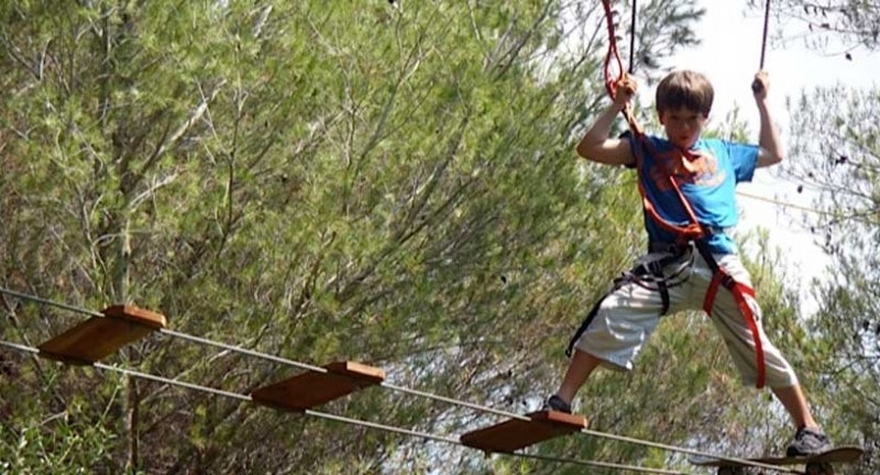 Boy taking on high ropes at jungle parc