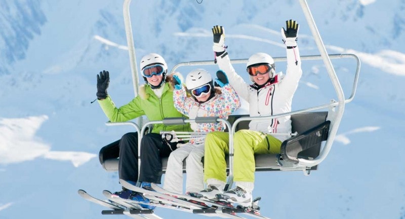Family having fun on a ski lift