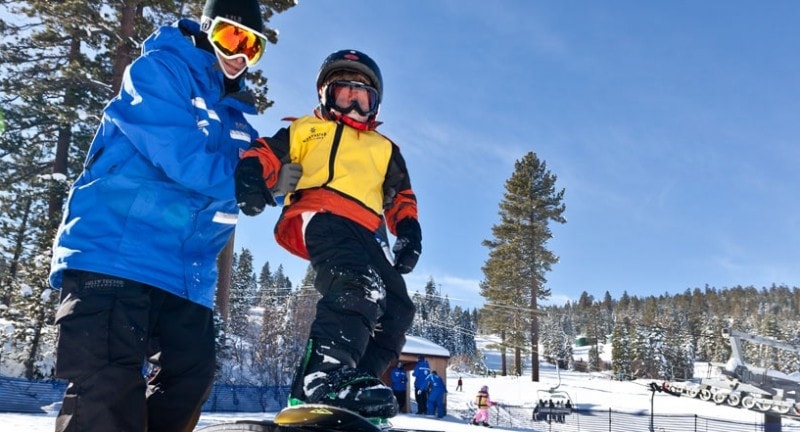 adult and child skiing tahoe california
