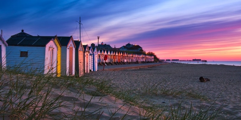sunset-over-famous-southwold-beach-huts-kent-england-2022